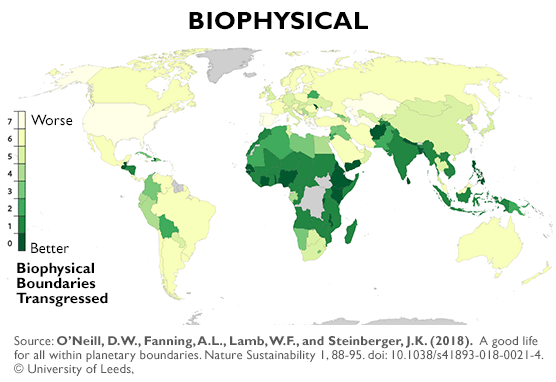 Biophysical boundaries transgressed map